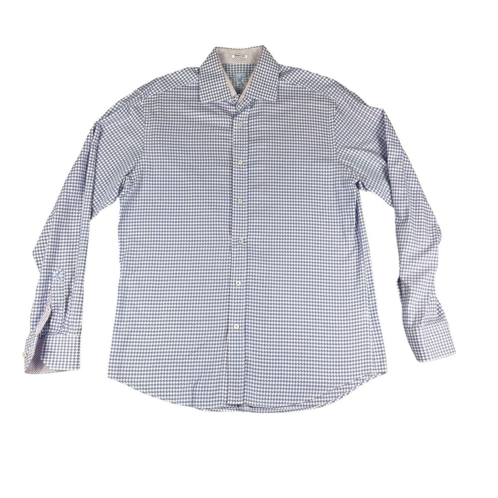 Bugatchi Dress Shirt Men's Large Purple Long Sleeve Shaped Fit Collared Gingham